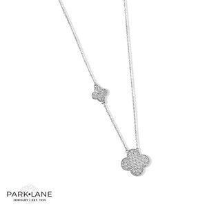 PARK LANE Bev Necklace - Silver Pavé Double Clover Pendant Necklace
